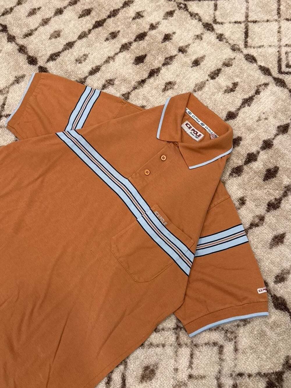 Ice Pole Vintage Striped Pocket Polo Shirt Size Large